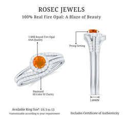 Certified Fire Opal Engagement Ring with Diamond Enhancer