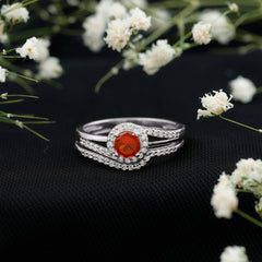 Certified Fire Opal Engagement Ring with Diamond Enhancer