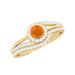 Certified Fire Opal Engagement Ring with Diamond Enhancer