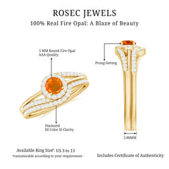 Certified Fire Opal Engagement Ring with Diamond Enhancer