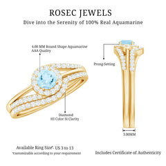 0.75 CT Minimal Aquamarine Engagement Ring with Diamond Enhancer