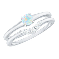 Minimal Ethiopian Opal Diamond Promise Ring Set