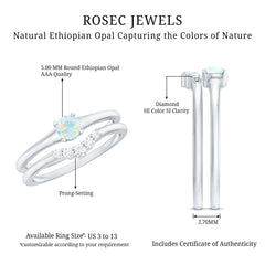 Minimal Ethiopian Opal Diamond Promise Ring Set