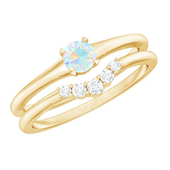 Minimal Ethiopian Opal Diamond Promise Ring Set