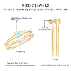 Minimal Ethiopian Opal Diamond Promise Ring Set