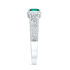 Vintage Inspired Princess Cut Lab Grown Emerald Promise Ring with Filigree Details