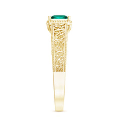 Vintage Inspired Princess Cut Lab Grown Emerald Promise Ring with Filigree Details