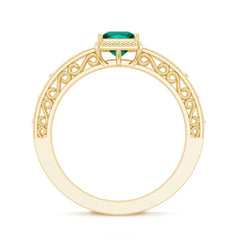 Vintage Inspired Princess Cut Lab Grown Emerald Promise Ring with Filigree Details