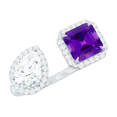 Amethyst and Moissanite Two Stone Cuff Ring
