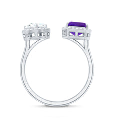Amethyst and Moissanite Two Stone Cuff Ring
