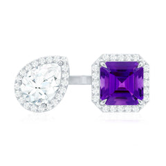 Amethyst and Moissanite Two Stone Cuff Ring