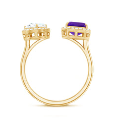 Amethyst and Moissanite Two Stone Cuff Ring