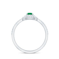 Round Emerald and Diamond Double Halo Engagement Ring