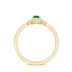 Round Emerald and Diamond Double Halo Engagement Ring