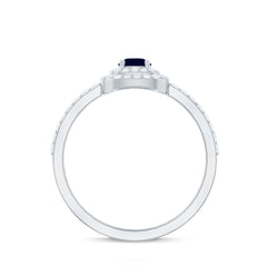 3/4 CT Classic Blue Sapphire Double Halo Engagement Ring with Diamond