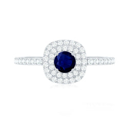 3/4 CT Classic Blue Sapphire Double Halo Engagement Ring with Diamond
