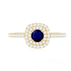 3/4 CT Classic Blue Sapphire Double Halo Engagement Ring with Diamond