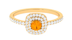 3/4 CT Classic Fire Opal Double Halo Engagement Ring with Diamond