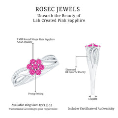Flower Inspired Lab Grown Pink Sapphire and Diamond Infinity Engagement Ring