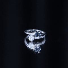 London Blue Topaz Designer Two Stone Engagement Ring in Silver