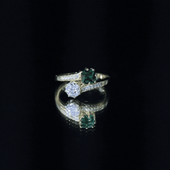 Lab Created Emerald and Moissanite Two Stone Engagement Ring in Silver