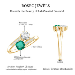 Lab Created Emerald and Moissanite Two Stone Engagement Ring in Silver