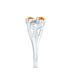 Natural Citrine Toi Et Moi Engagement Ring with Diamond