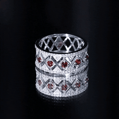 Art Deco Garnet Diamond Thick Wedding Band with Certificate