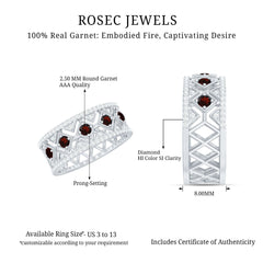 Art Deco Garnet Diamond Thick Wedding Band with Certificate