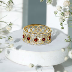 Art Deco Garnet Diamond Thick Wedding Band with Certificate