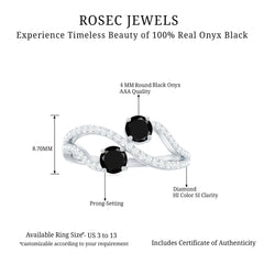 Natural Black Onyx 2 Stone Promise Ring with Diamond