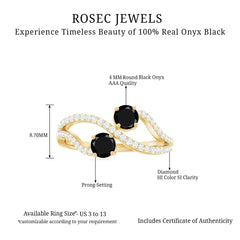 Natural Black Onyx 2 Stone Promise Ring with Diamond