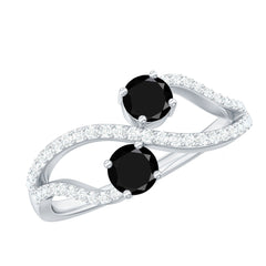 Natural Black Spinel 2 Promise Ring with Diamond