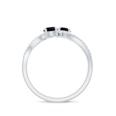 Natural Black Spinel 2 Promise Ring with Diamond