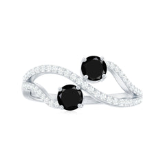 Natural Black Spinel 2 Promise Ring with Diamond