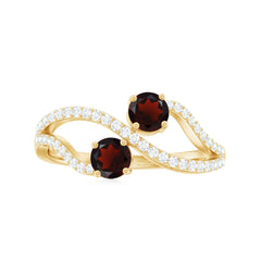 Natural Garnet 2 Stone Engagement Ring with Diamond