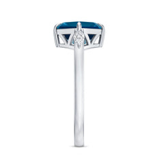 8mm Asscher Cut London Blue Topaz Diagonal Solitaire Ring with Marquise Diamond