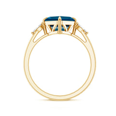 8mm Asscher Cut London Blue Topaz Diagonal Solitaire Ring with Marquise Diamond
