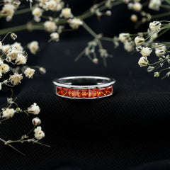Princess Cut Lab Grown Orange Sapphire Half Eternity Band in Channel Set