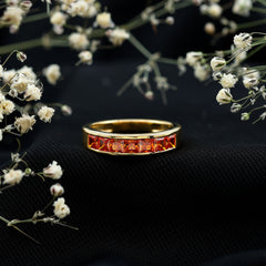Princess Cut Lab Grown Orange Sapphire Half Eternity Band in Channel Set