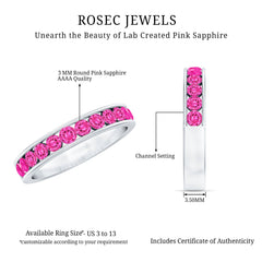 Round Lab Created Pink Sapphire Half Eternity Band in Channel Setting