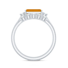 Certified Real Emerald Cut Citrine Wedding Engagement Ring Set with Moissanite