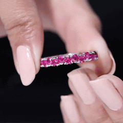Heart Shape Lab Grown Pink Sapphire Eternity Ring in Claw Setting