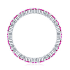 Heart Shape Lab Grown Pink Sapphire Eternity Ring in Claw Setting