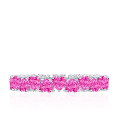 Heart Shape Lab Grown Pink Sapphire Eternity Ring in Claw Setting