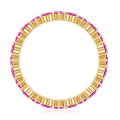 Heart Shape Lab Grown Pink Sapphire Eternity Ring in Claw Setting