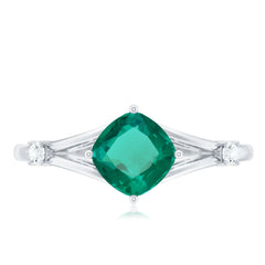 Certified 6 mm Cushion Cut Lab Grown Emerald Diamond Engagement Ring with Split Shank