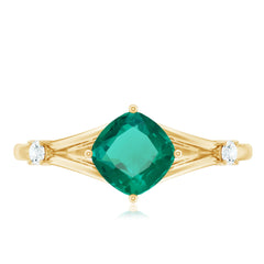 Certified 6 mm Cushion Cut Lab Grown Emerald Diamond Engagement Ring with Split Shank