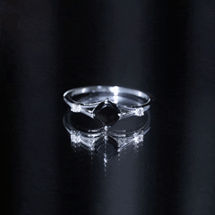 Cushion Black Onyx Split Shank Engagement Ring with Diamond