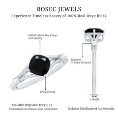 Cushion Black Onyx Split Shank Engagement Ring with Diamond